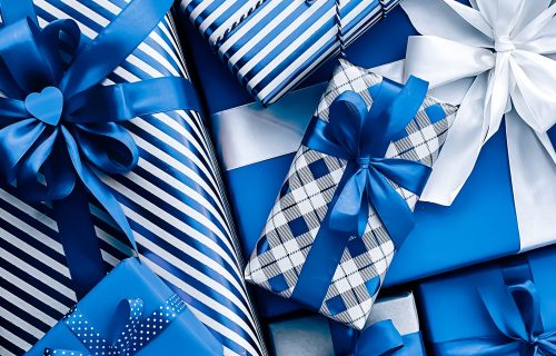 Holiday gifts and wrapped luxury presents, blue gift boxes as surprise present for birthday, Christmas, New Year, Valentines Day, boxing day, wedding and holidays shopping or beauty box delivery concept